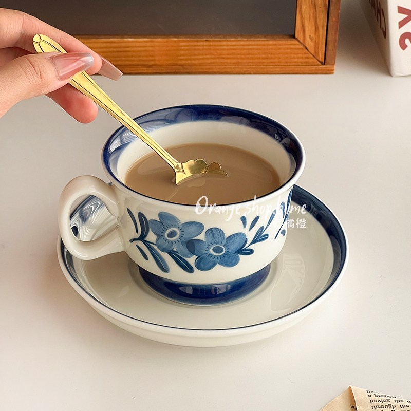 橘橙高档精致喝水杯下午茶花茶杯