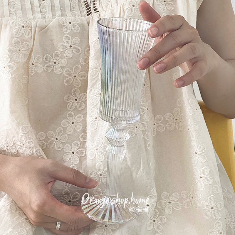 香槟杯中古高脚杯条纹玻璃杯酒杯