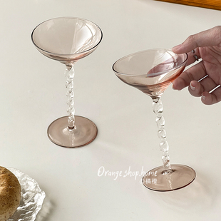 棕色螺旋碟形高脚玻璃酒杯网红酒杯高颜值鸡尾酒杯香槟杯甜酒杯子