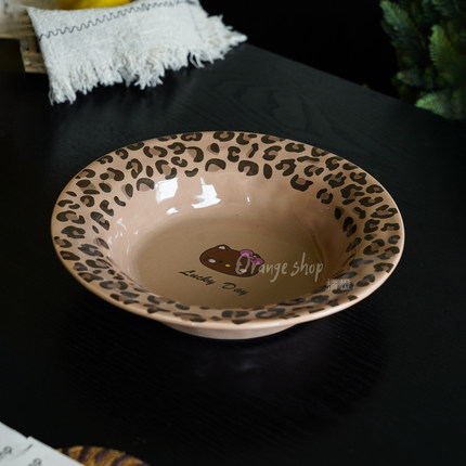 豹纹陶瓷汤盘卡通凯莉猫家用餐具轻奢圆形盘子卡通可爱HelloKitty