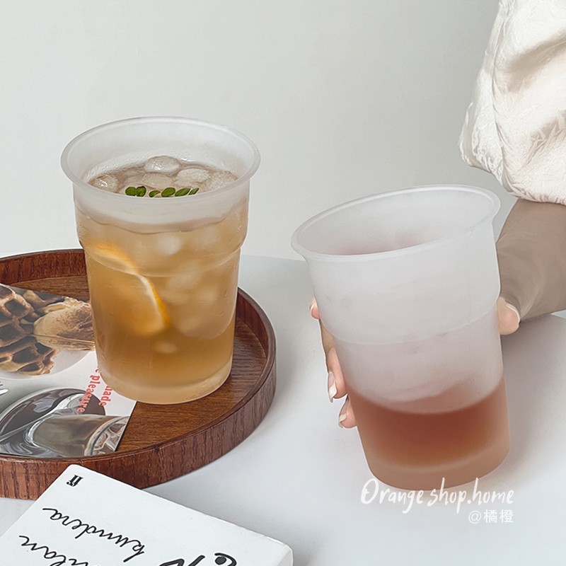 橘橙ins风大容量咖啡杯冰美式拿铁杯办公室玻璃杯果汁杯饮品杯子