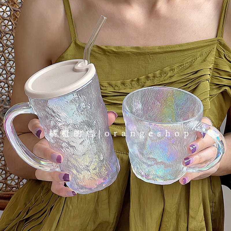 冰川纹玻璃杯ins风渐变色带把手喝水杯子女高颜值果汁冷饮咖啡杯,餐饮具,玻璃杯,淘宝优惠券,粉丝福利购,淘宝优惠卷