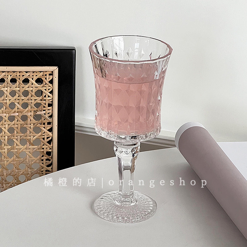 小众ins法式复古浮雕高脚杯玻璃杯子女高颜值香槟鸡尾酒杯红酒杯,餐饮具,玻璃杯,淘宝优惠券,粉丝福利购,淘宝优惠卷