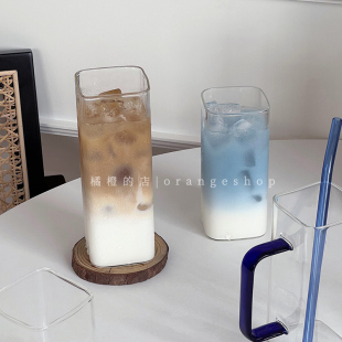 冷饮料果汁牛奶早餐杯 长方形玻璃杯透明家用喝水杯咖啡杯子女夏季