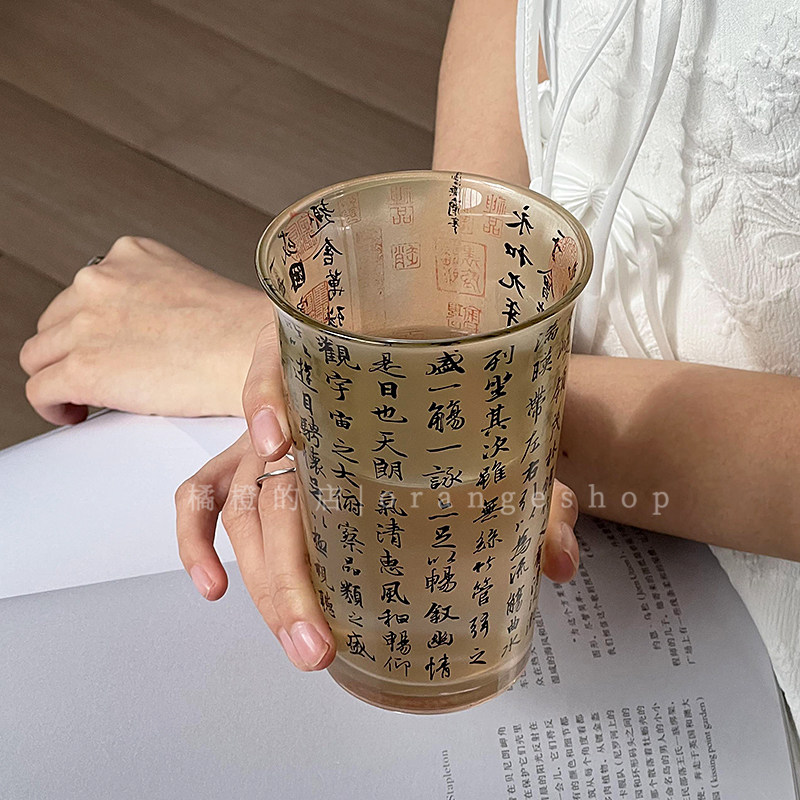 国潮风书法印花玻璃杯新中式日常家用办公小众创意水杯茶杯咖啡杯,餐饮具,玻璃杯,淘宝优惠券,粉丝福利购,淘宝优惠卷