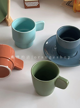 橘橙*北欧复古意式浓缩咖啡杯杯碟套装陶瓷迷你拿铁杯下午茶杯子