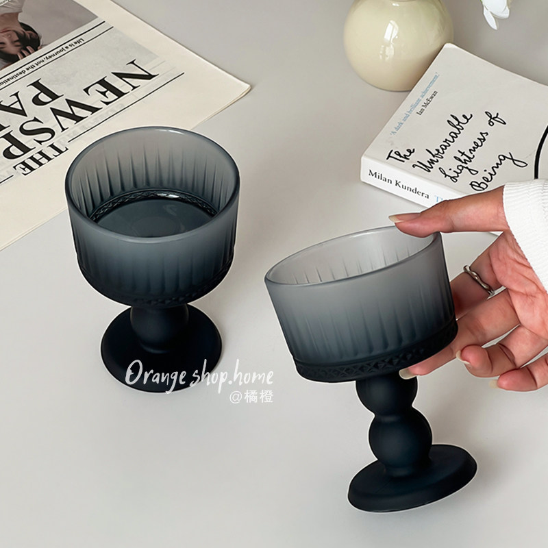 橘橙玻璃矮脚杯小众中古酸奶杯