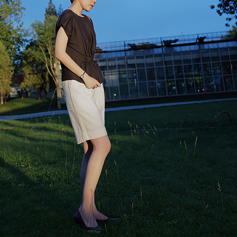 【流光一瞬】正反两穿褶皱装饰棉麻小衫圆领后松紧罩衫女夏 t170