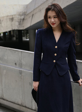 2023秋冬复古OL小香风高级感御姐气质V领收腰显瘦套装高腰A摆半裙