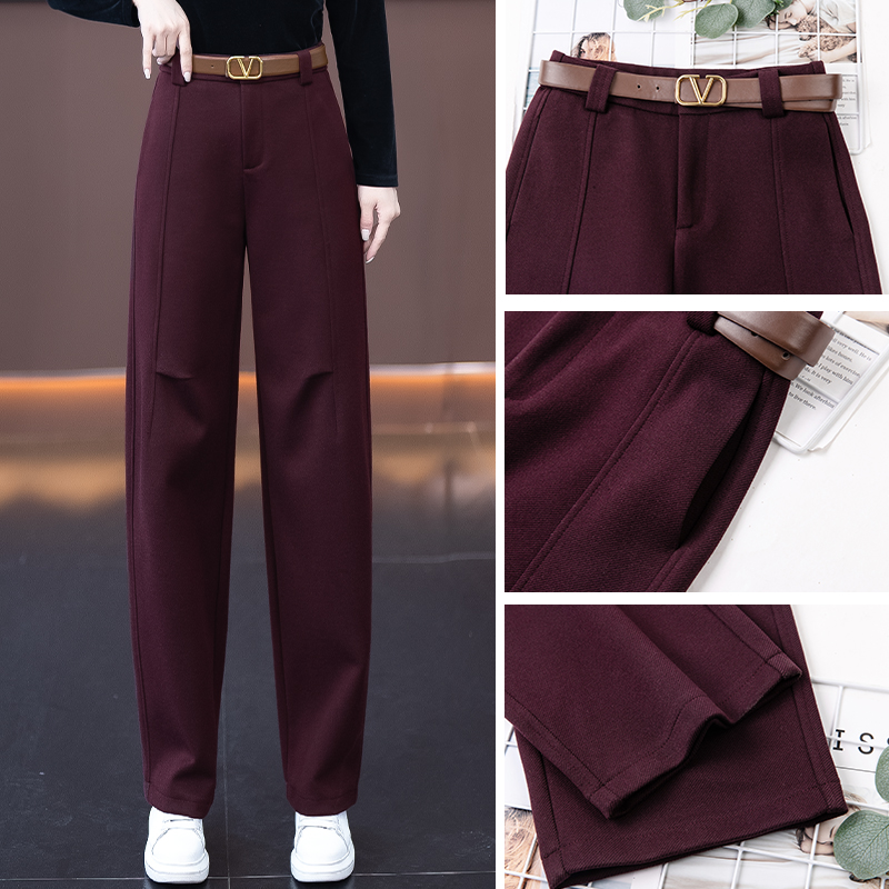 毛呢加绒弯刀裤新款加厚直筒裤