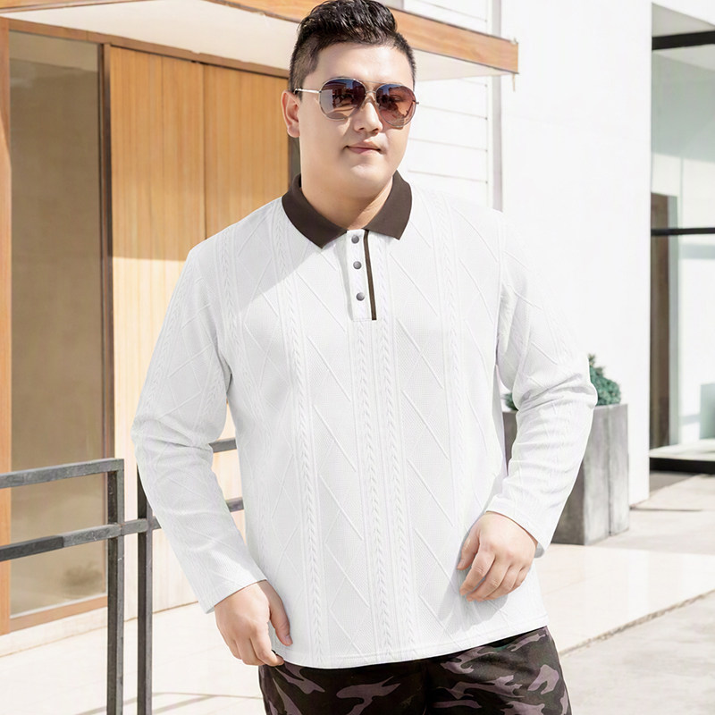 大码男士白色长袖POLO衫透气