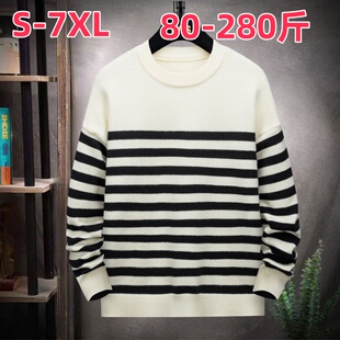 加肥加大码条纹毛衫圆领多款式冬季宽松潮流休闲打底衫男装上衣