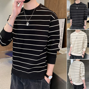 圆领卫衣男潮牌潮流秋季宽松大码提花长袖t恤男士新款青少年上衣T