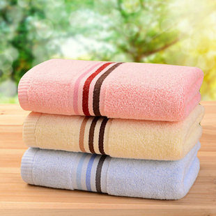 上海钟牌414萃众纯棉素色无捻彩条毛巾家用成人柔软舒适情侣面巾