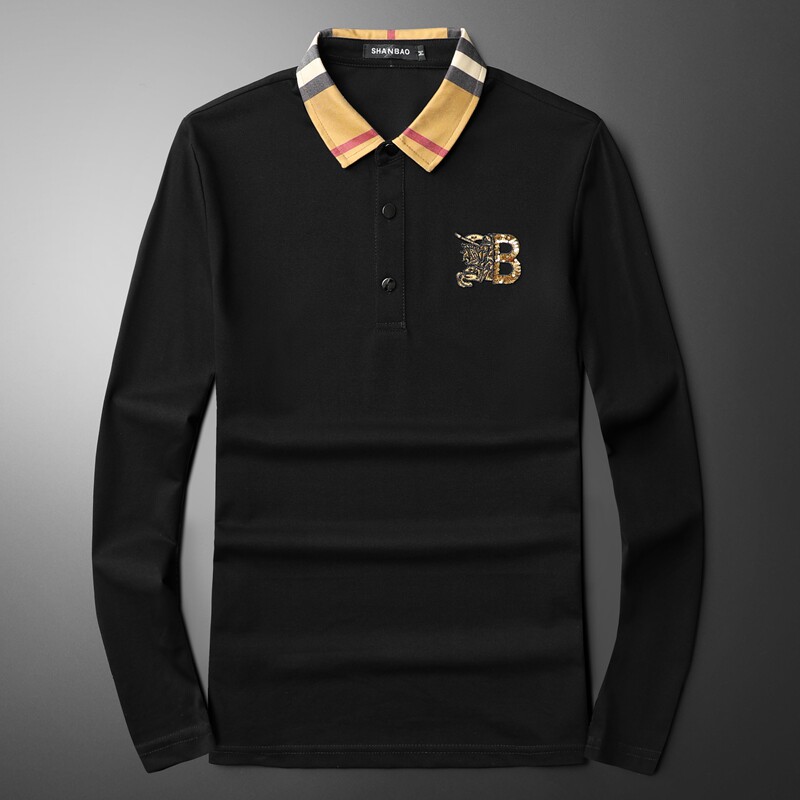 新款春季长袖打底衫男T恤翻领polo衫6016-E2930-P85杏平铺,男装Polo衫,钱塘6016