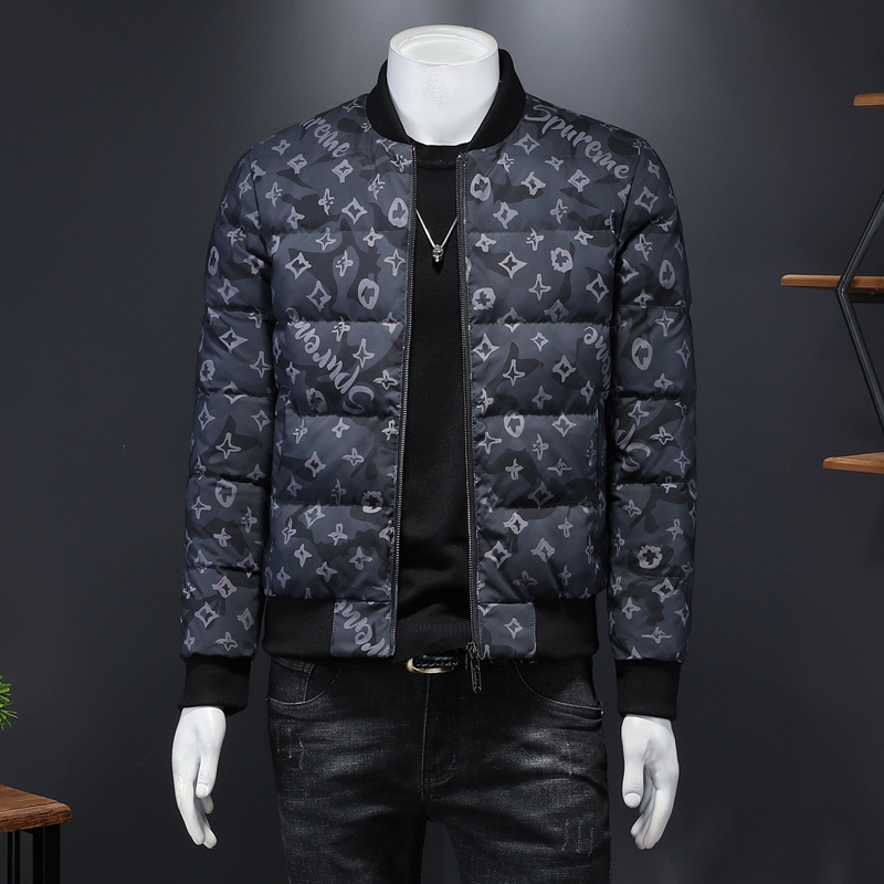 2022立领羽绒服外套男冬棒球服90白鸭绒钱塘6016-F5026-P280灰色，男装羽绒服，钱塘6016