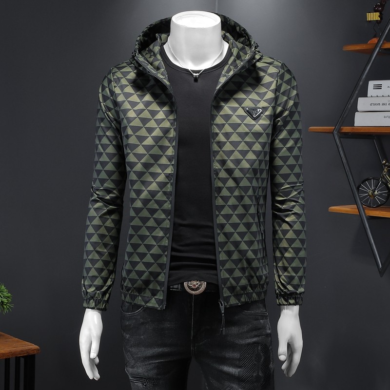 2026年新款连帽夹克衫薄款个性男大码钱塘6016-J2901P145绿色，男装夹克，钱塘6016