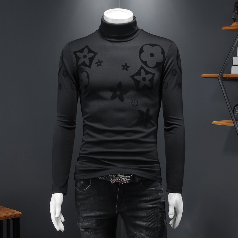 新款秋冬男装高领纯色植绒长袖T恤钱塘6016-C2224-P85，男装T恤，钱塘6016