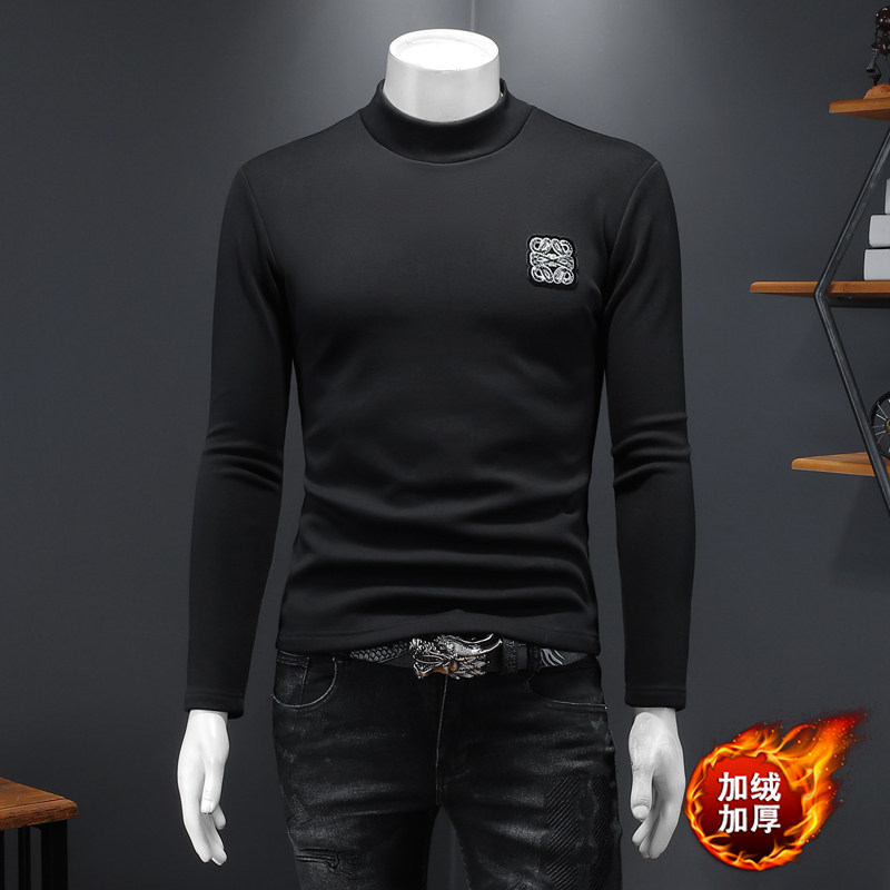 新款秋冬男装高领纯色加绒加厚长袖T恤钱塘6016-C3305-P95,男装T恤,钱塘6016