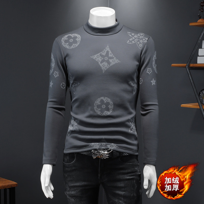 新款秋冬男装高领长袖T恤钱塘6016-C3335-P95加绒加厚灰色图片