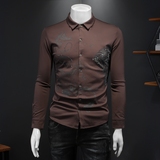 2026秋冬男士衬衫长袖衬衣加薄绒印花烫钻大码钱塘6016-S114-P110，男装衬衫，钱塘6016