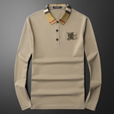 新款春季长袖打底衫男T恤翻领polo衫6016-E2930-P85杏平铺，男装Polo衫，钱塘6016