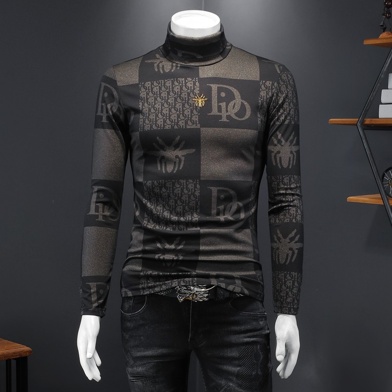 新款秋冬男装高领印花长袖T恤钱塘6016-C3321-P85，男装T恤，钱塘6016