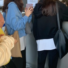 帽衫 卫衣女 短外套2019秋季 简约春秋薄款 HEYGIRL黑哥 韩版 短款