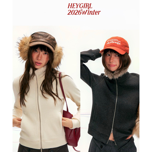 HEYGIRL黑哥 冬日暖绒 雾感磨毛环保卷毛立领显瘦双拉头卫衣外套