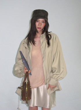 HEYGIRL黑哥 雾都往事 时髦博主look廓形感抽绳收腰立领风衣外套