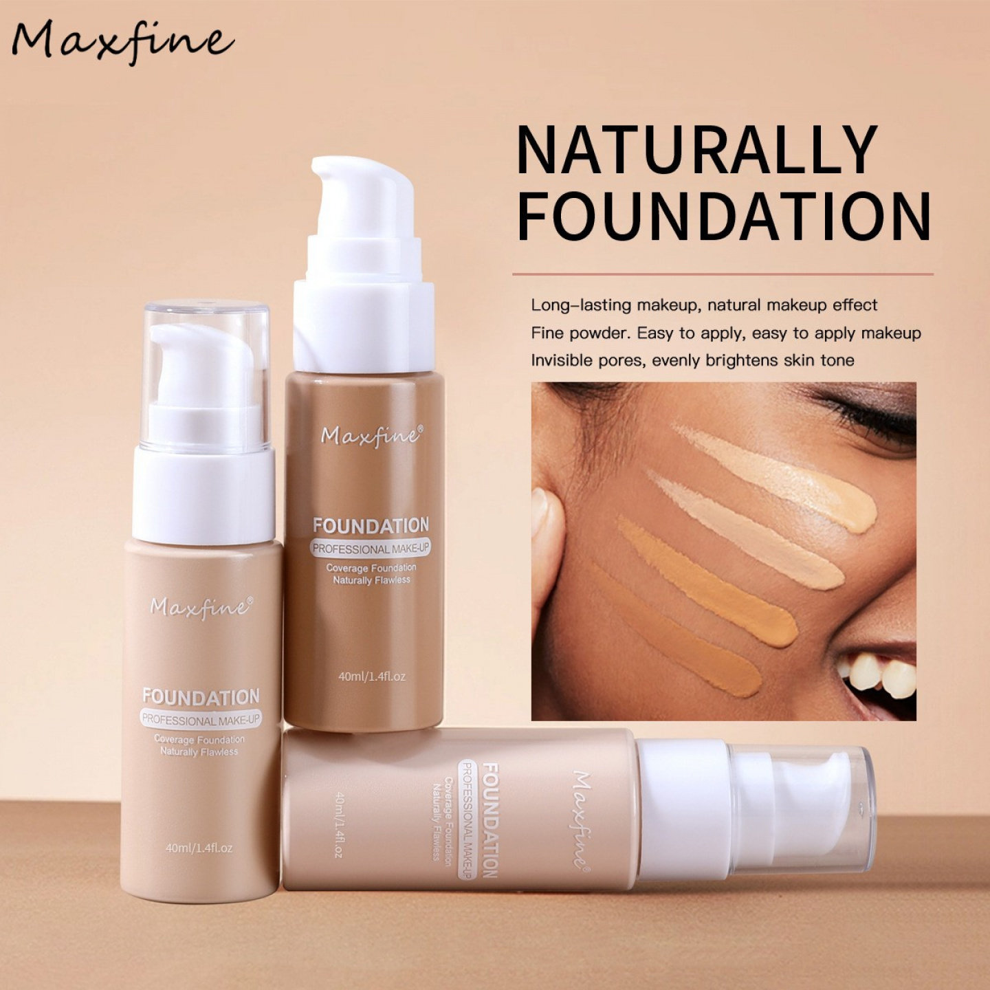 跨境彩妆 MAXFINE12色粉底液批发无logo防水遮瑕持久不脱妆外贸