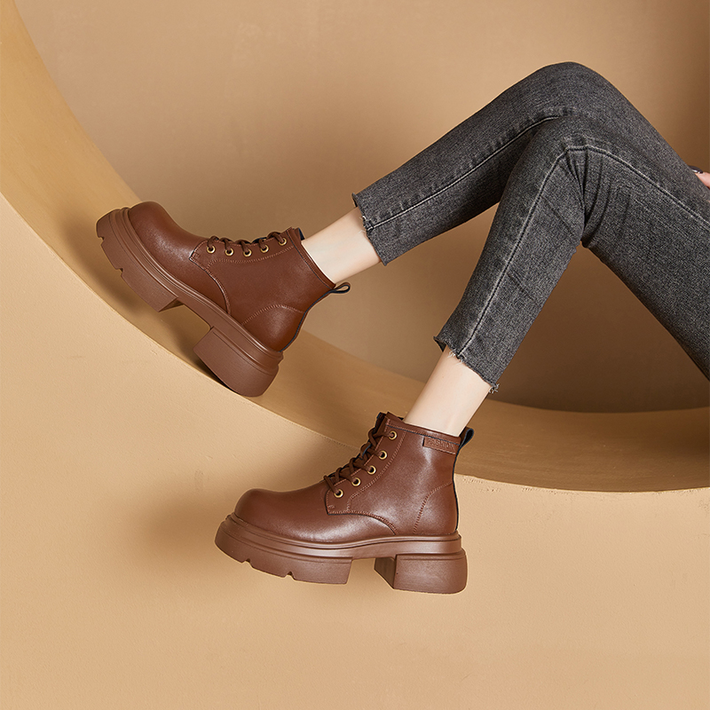 真皮马丁靴女厚底增高