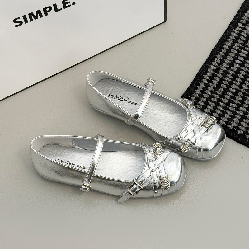 银色玛丽珍鞋女春夏季2026新款温柔仙女风配裙子一字带扣软底单鞋,女鞋,浅口单鞋,淘宝优惠券,粉丝福利购,淘宝优惠卷