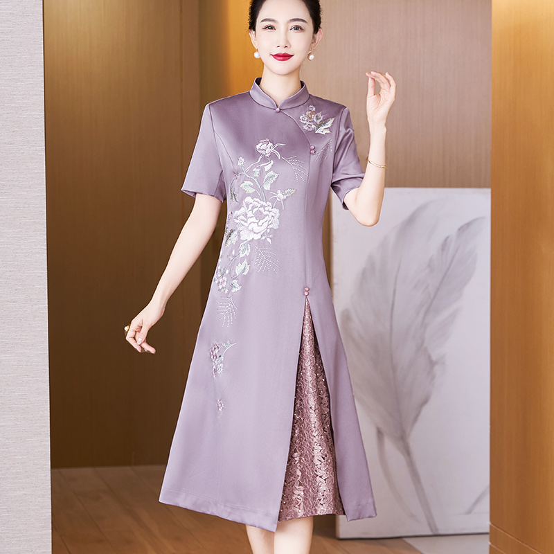 母亲节妈妈装改良旗袍短袖连衣裙