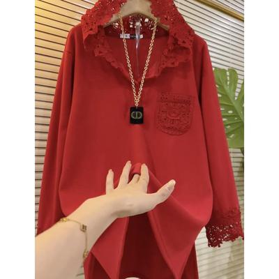 大码女装2025冬季新款红色连帽打底衫上衣长袖t恤显瘦胖妹妹胖mm