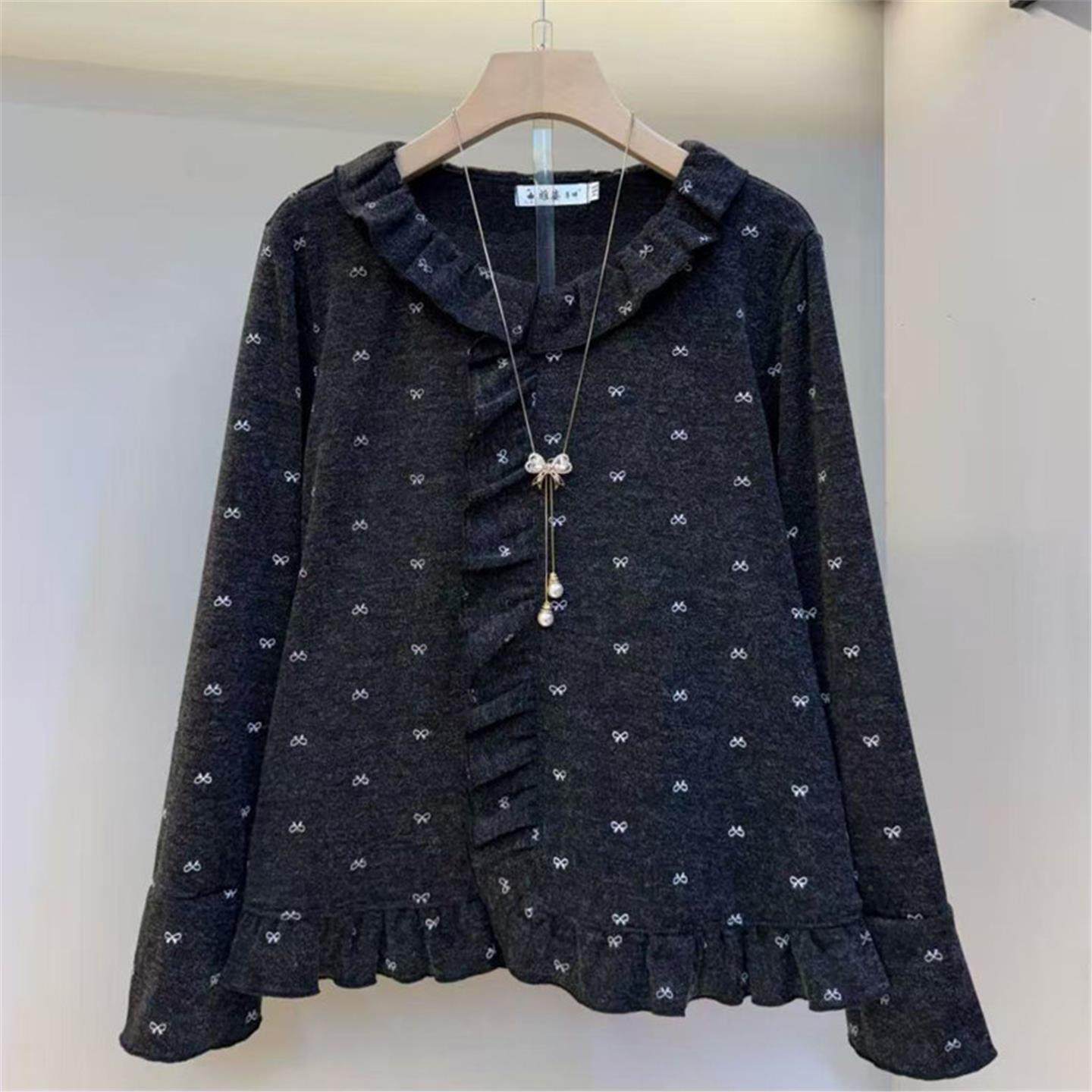 大码女装春季新款淑女风波点荷叶边长袖上衣女韩版百搭高级感内搭,女装/女士精品,大码内搭,淘宝优惠券,粉丝福利购,淘宝优惠卷