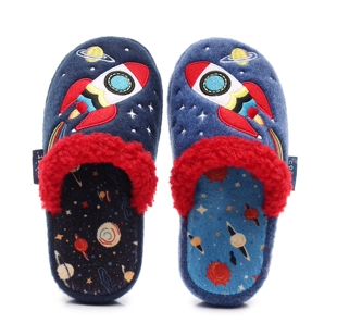 儿童拖鞋 家丽芙男童秋冬季火箭卡通保暖足弓硬底室内家居棉拖鞋