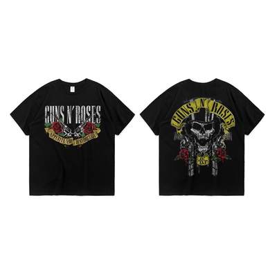 摇滚Guns_N_Roses枪炮与玫瑰枪花乐队印花纯棉圆领短袖T恤男上衣