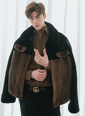 大牌走秀同款2023秋冬貂皮大衣男整貂皮草外套天鹅绒水貂皮毛一体