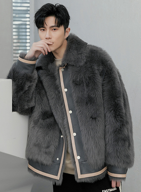 FANDI进口托斯卡纳羊皮毛一体男士外套2023冬季新款原皮原毛皮草