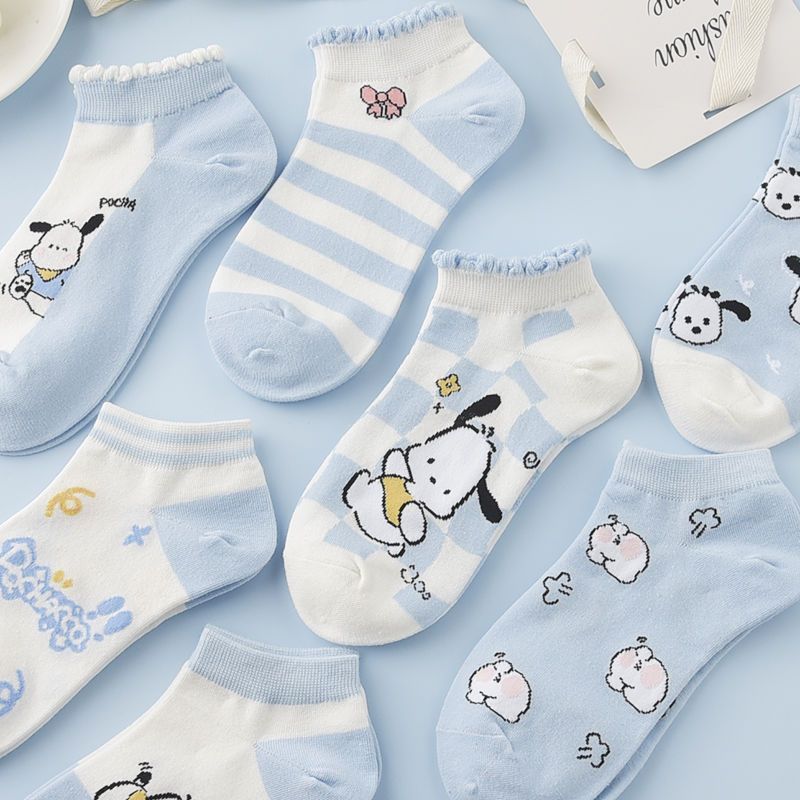 可爱学生浅蓝色短筒袜卡通袜子