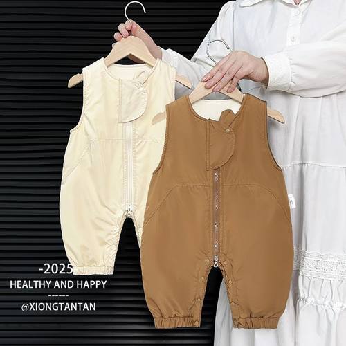 婴儿无袖新款拉链背带裤男女童外传裤子时尚休闲秋冬季加绒连体衣