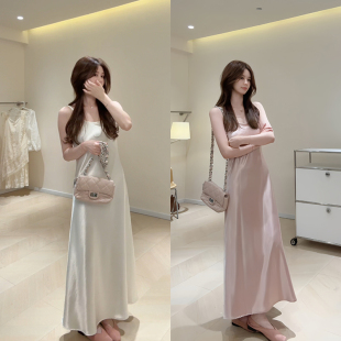 KA33气质流光缎面吊带裙连衣裙