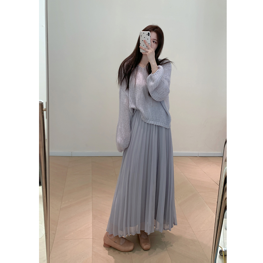 KA03飘飘裙仙女紫百褶裙长裙