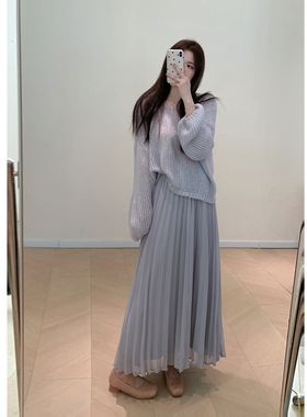 KA03飘飘裙仙女紫百褶裙长裙