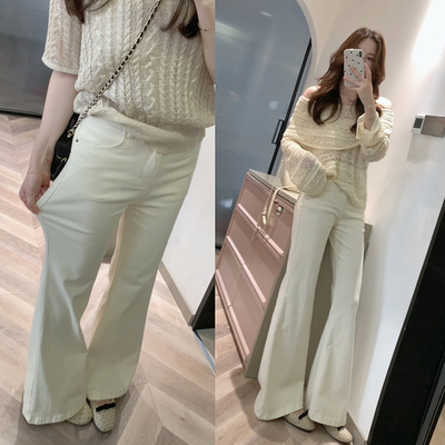 L019奶白微喇高弹超显瘦牛仔裤喇叭裤