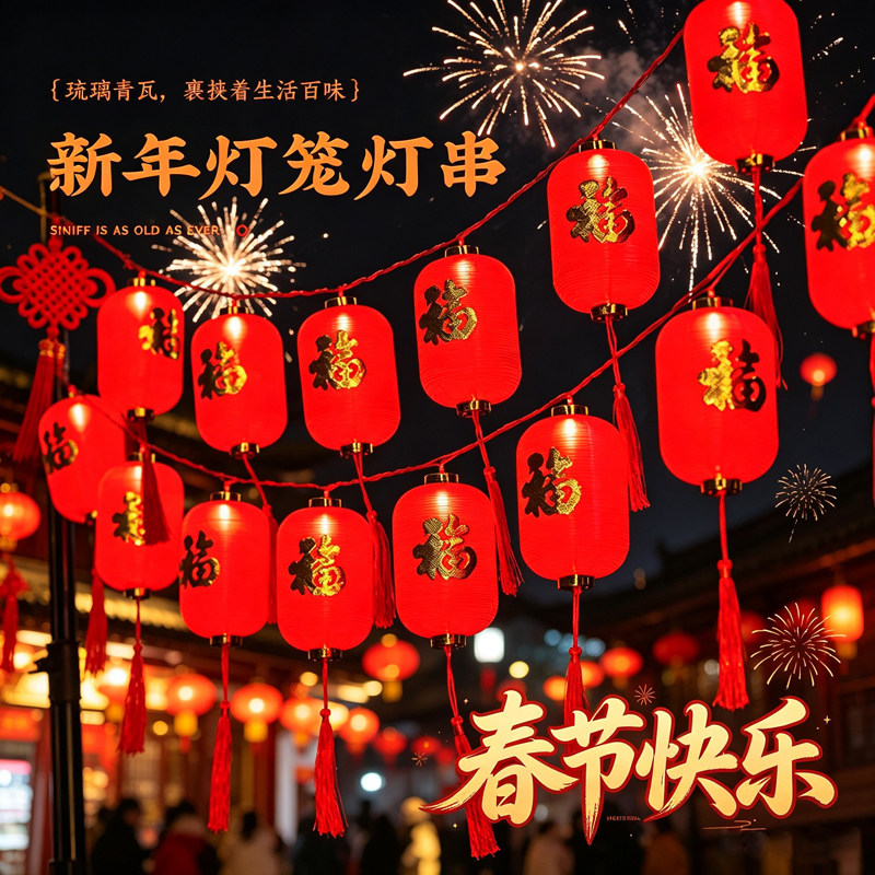 春节装饰灯结婚订婚喜字大红灯笼防水复古LED新年灯笼婚礼布置