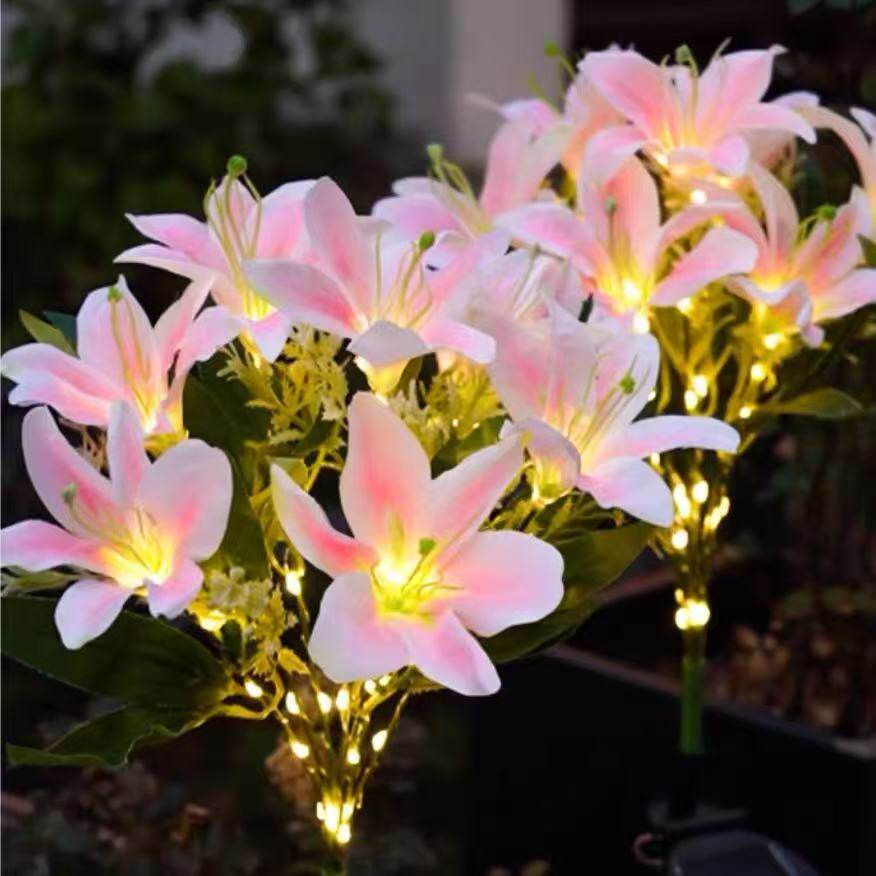 LED太阳能装饰灯百合花地插灯公园花园别墅草坪灯氛围灯户外防水