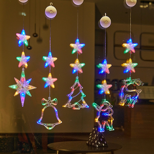 圣诞节LED装饰发光门挂圣诞树商场橱窗氛围灯彩绘圆形吸盘挂灯