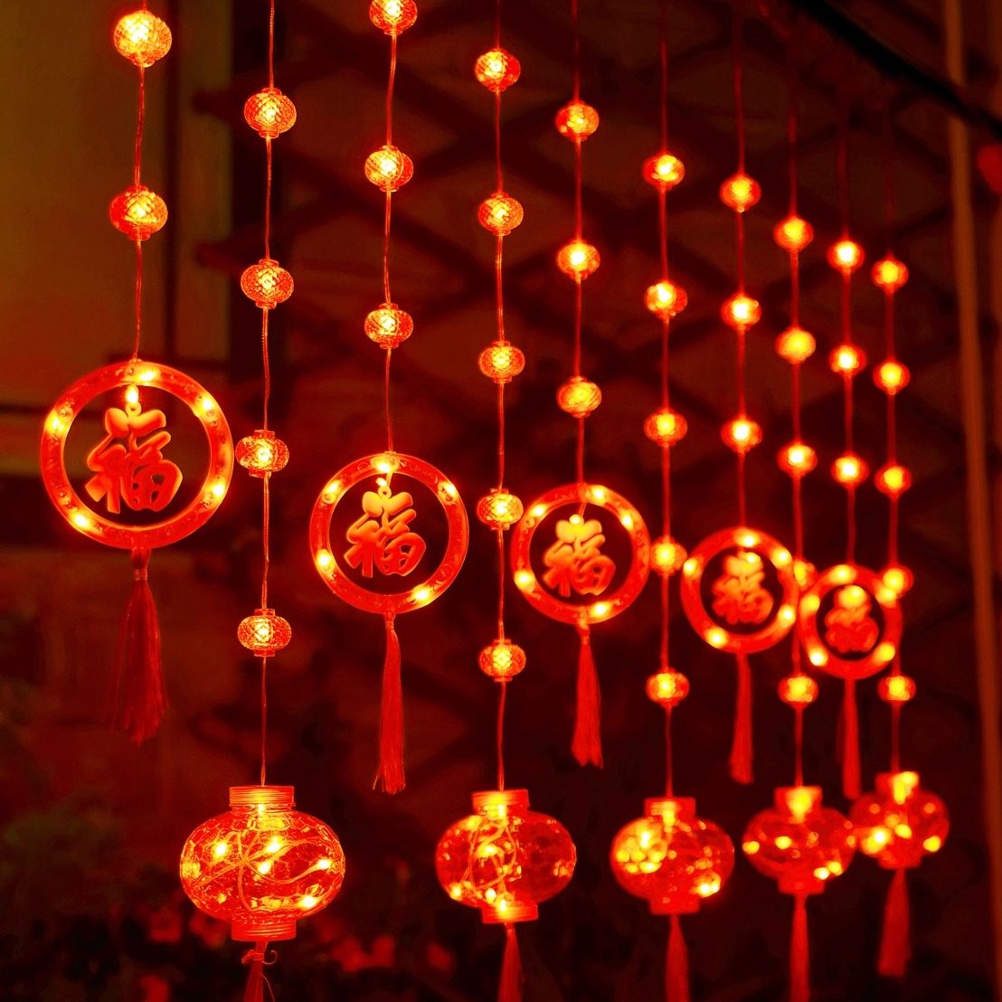 新年彩灯led窗帘灯红灯笼春节过年元宵装饰品结婚房间布置装饰灯